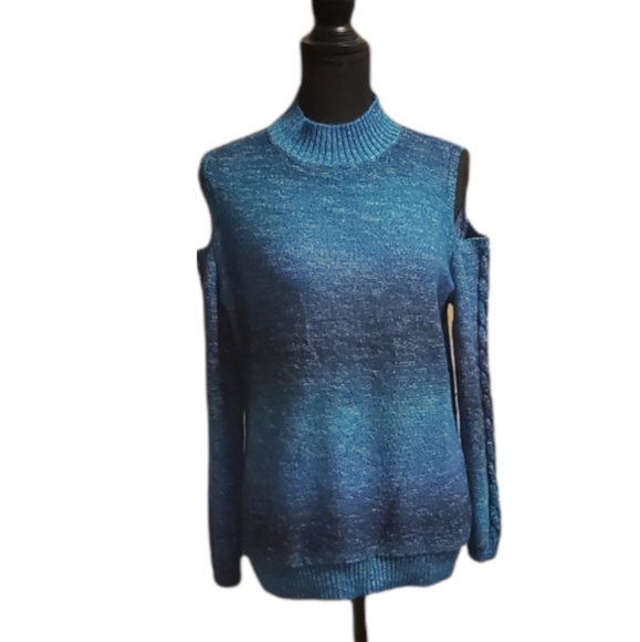 Cleo Blue Ombre Cold Shoulder Sweater - Picture 1 of 4